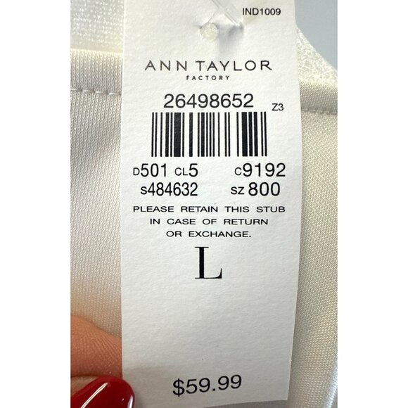 NTW Anne Taylor Elegant White V-Neck Blouse & Black Trim Large Light Academia - Picture 5 of 13